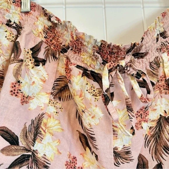 Hawaiian print elastic stretch linen shorts with side pockets and drawstring XL - Picture 2 of 7